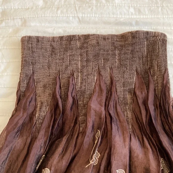Lapis Boho sheer maxi skirt, chocolate brown and cream floral design, size Small - Picture 13 of 13